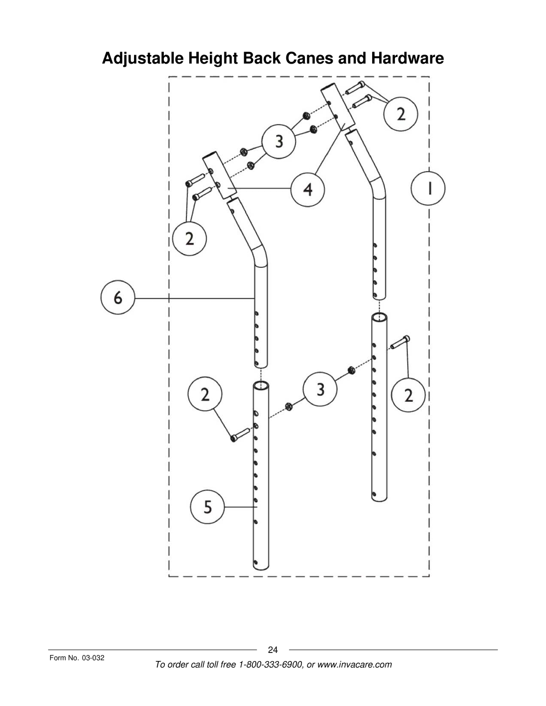 Invacare Compass SPT manual Adjustable Height Back Canes and Hardware 