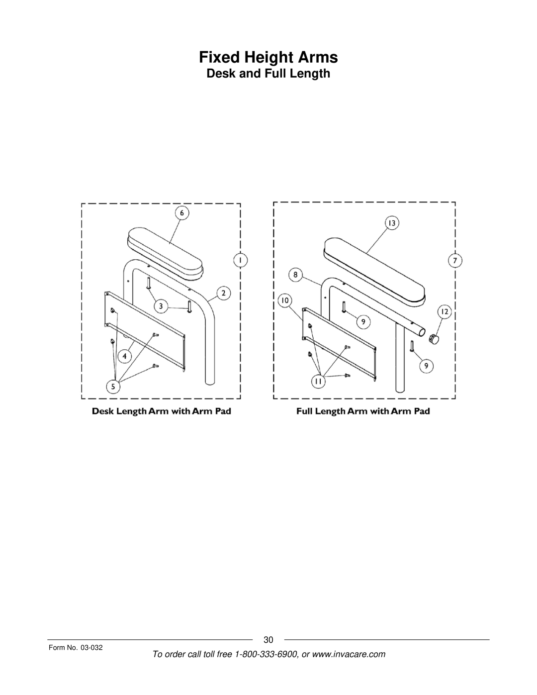 Invacare Compass SPT manual Fixed Height Arms 