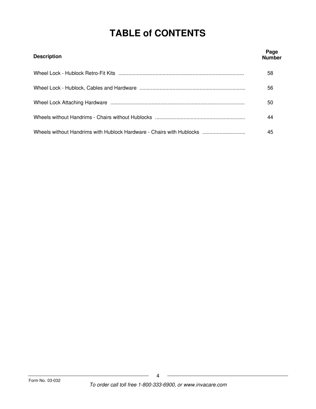 Invacare Compass SPT manual Table of Contents 