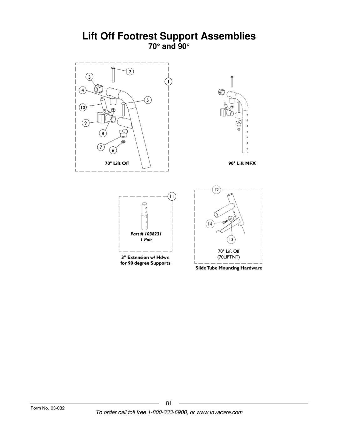 Invacare Compass SPT manual Lift Off Footrest Support Assemblies 