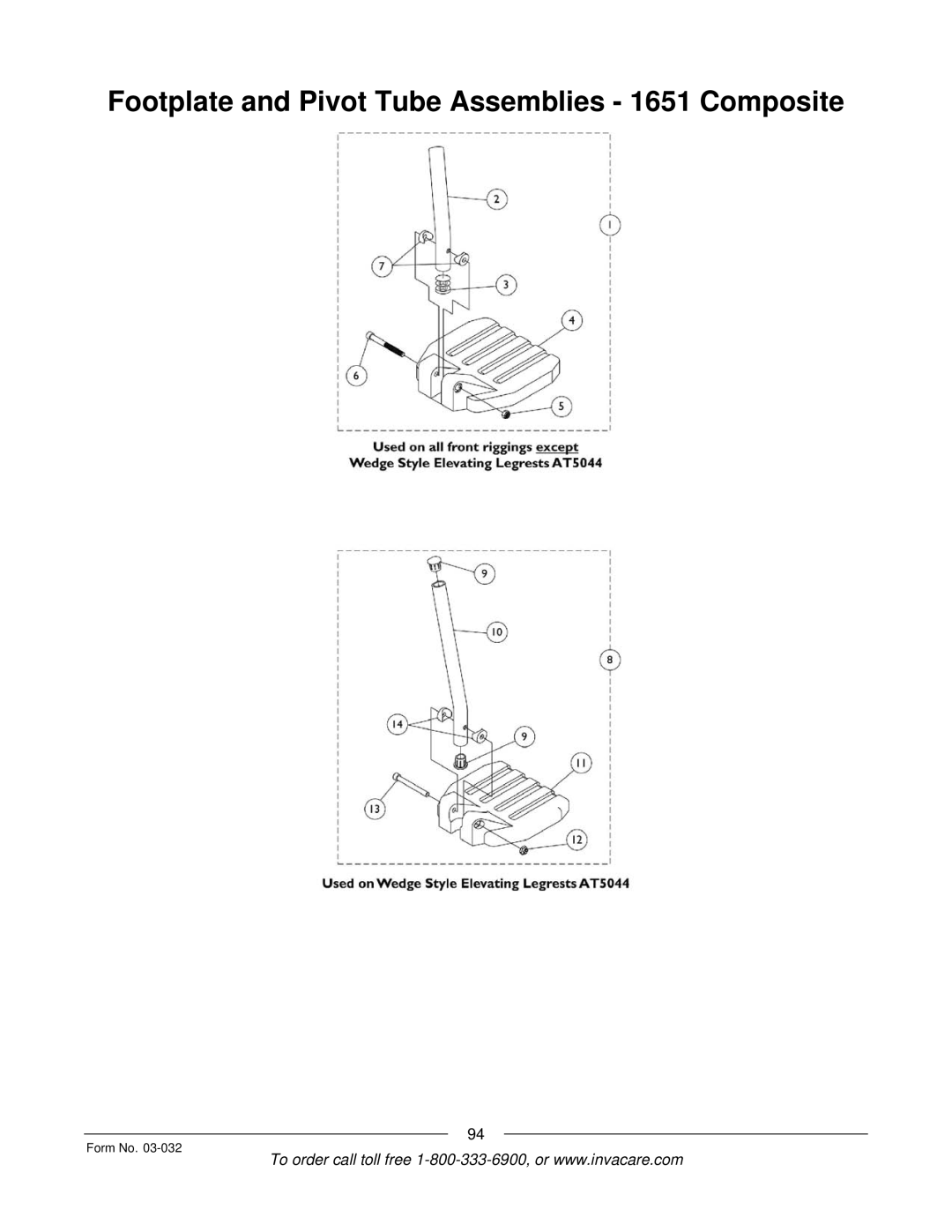 Invacare Compass SPT manual Footplate and Pivot Tube Assemblies 1651 Composite 