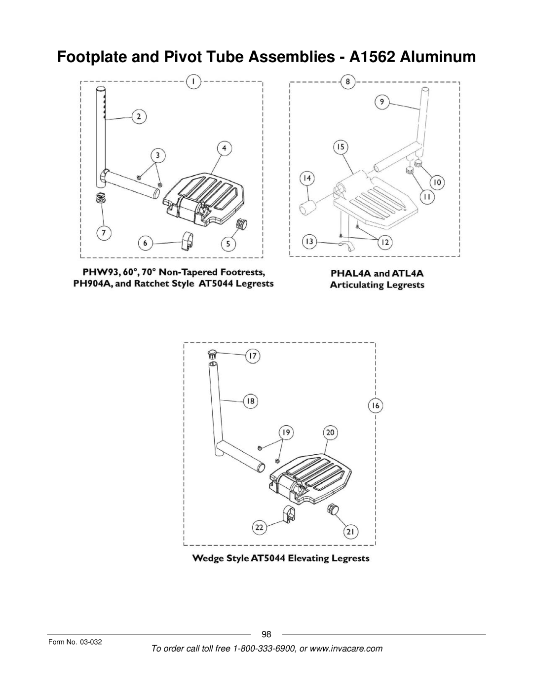 Invacare Compass SPT manual Footplate and Pivot Tube Assemblies A1562 Aluminum 