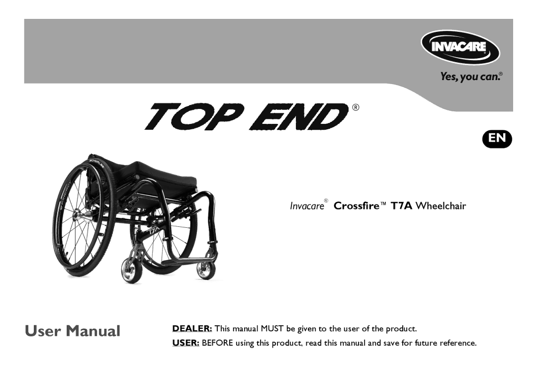 Invacare CT7A user manual Invacare CrossfireT7A Wheelchair 