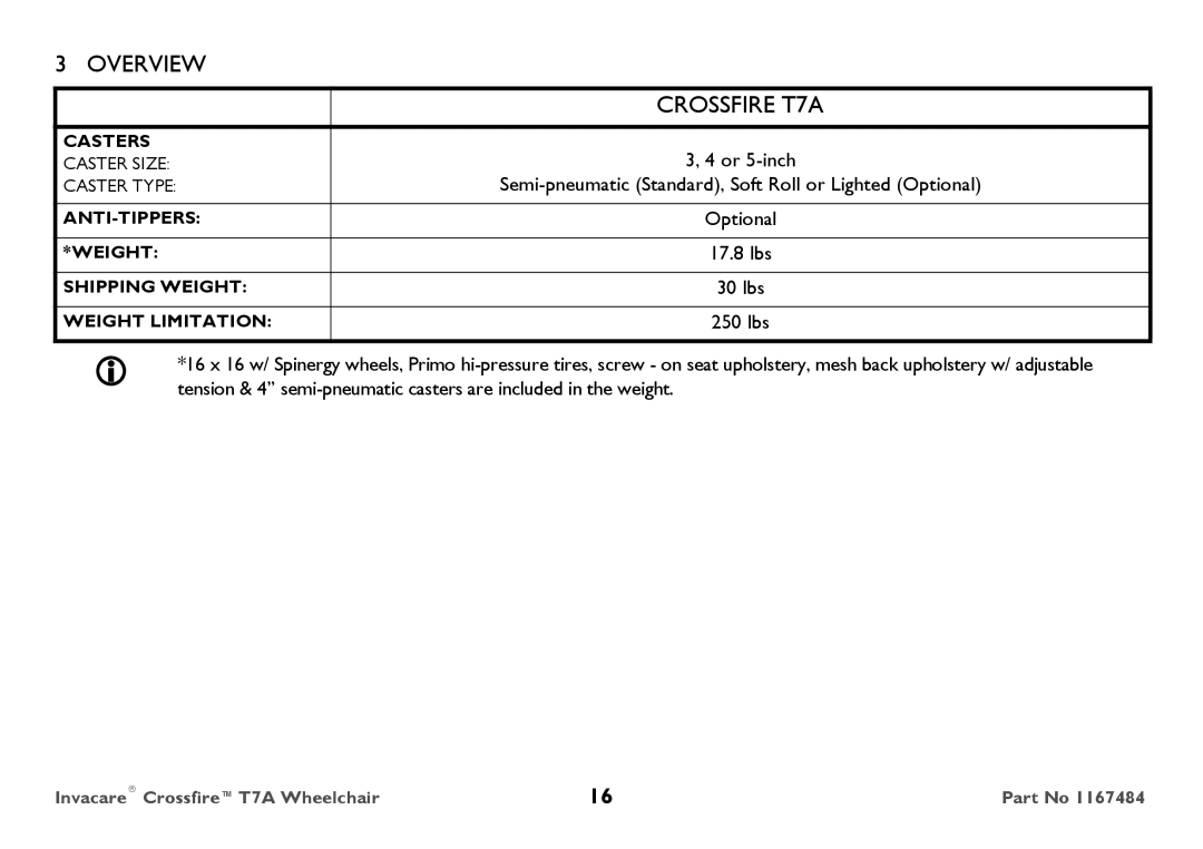 Invacare CT7A user manual Casters 