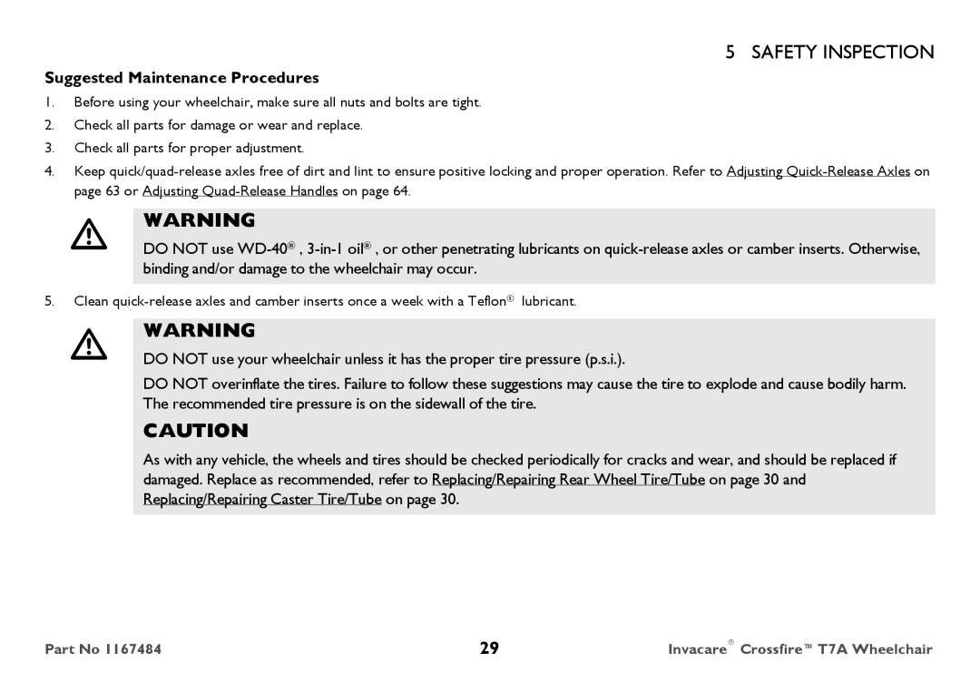 Invacare CT7A user manual Suggested Maintenance Procedures 