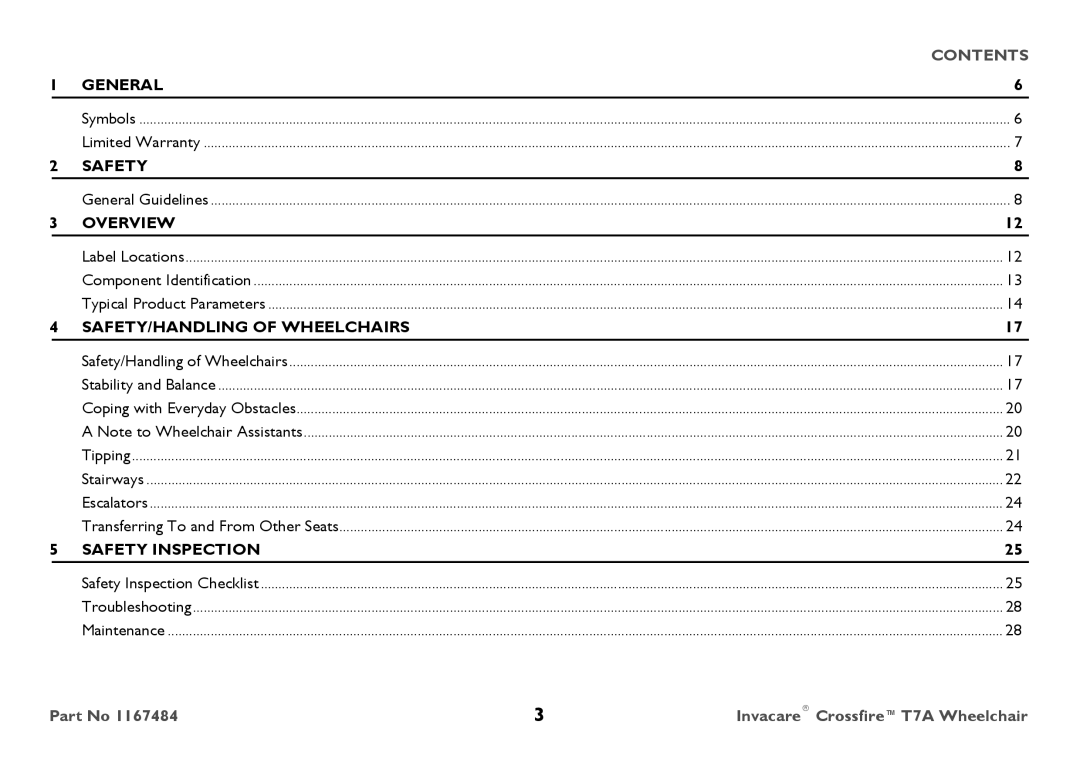 Invacare CT7A user manual Contents 