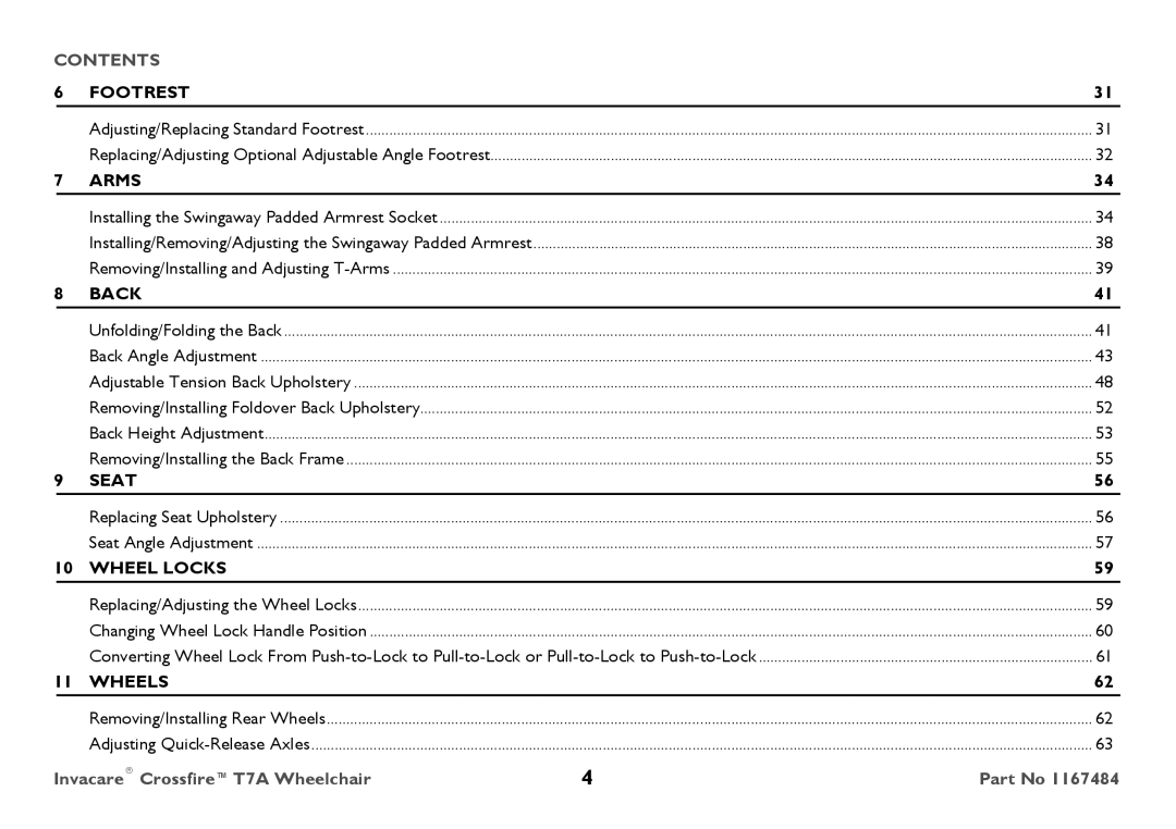 Invacare CT7A user manual Seat 