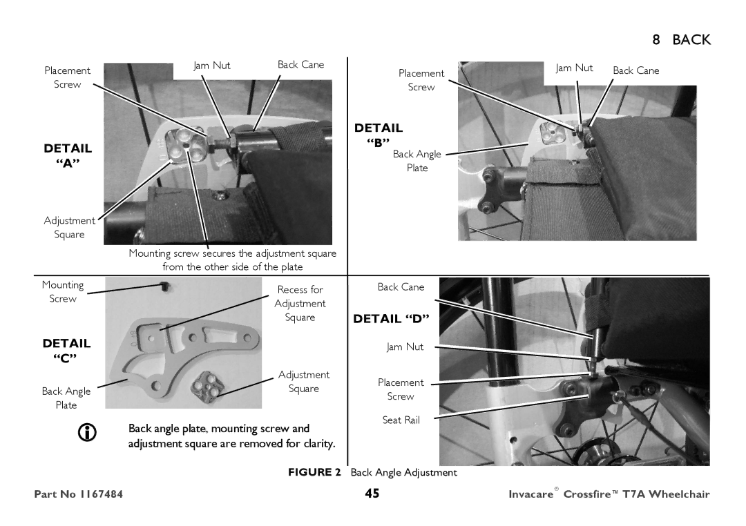 Invacare CT7A user manual Detail D 