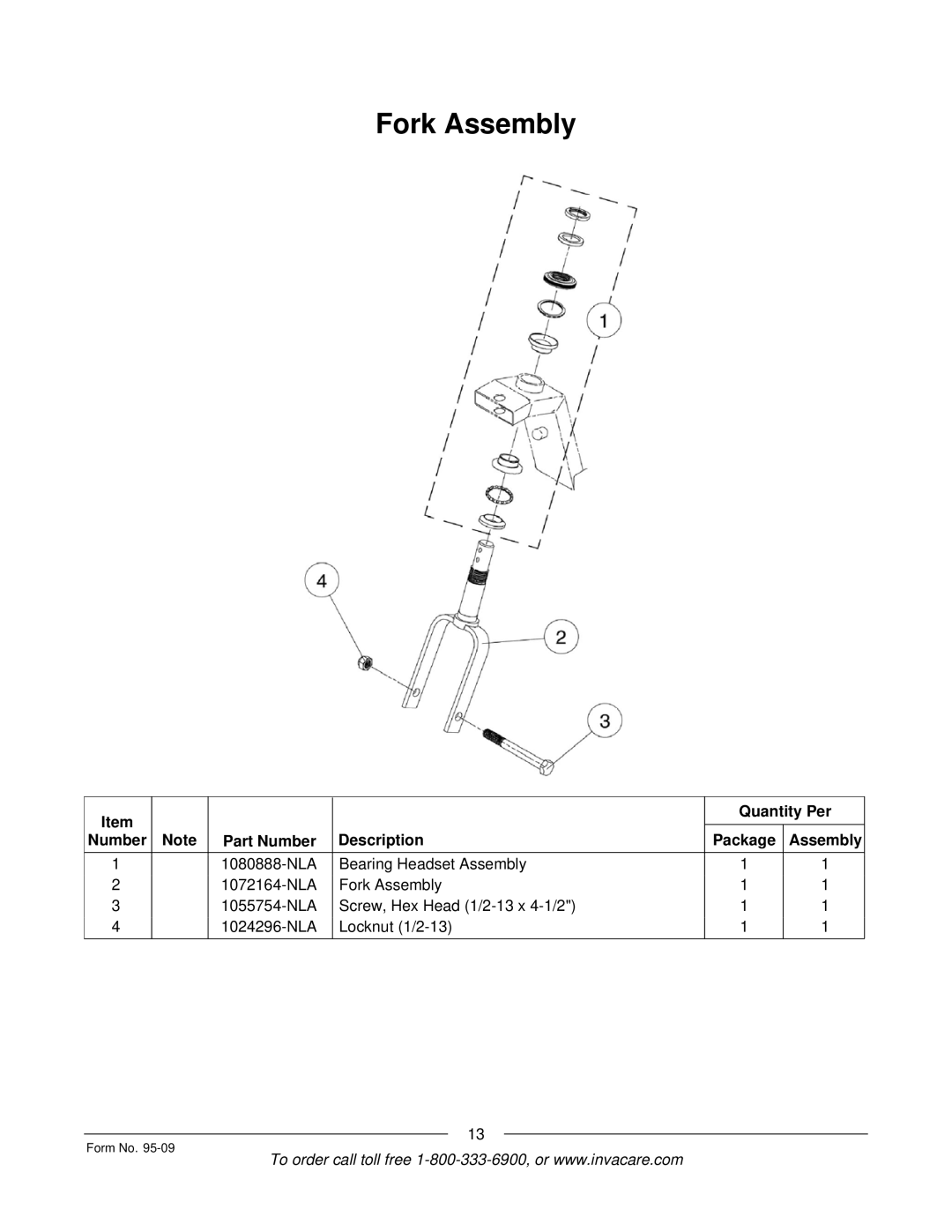 Invacare Discontinued 1/00 manual Fork Assembly 