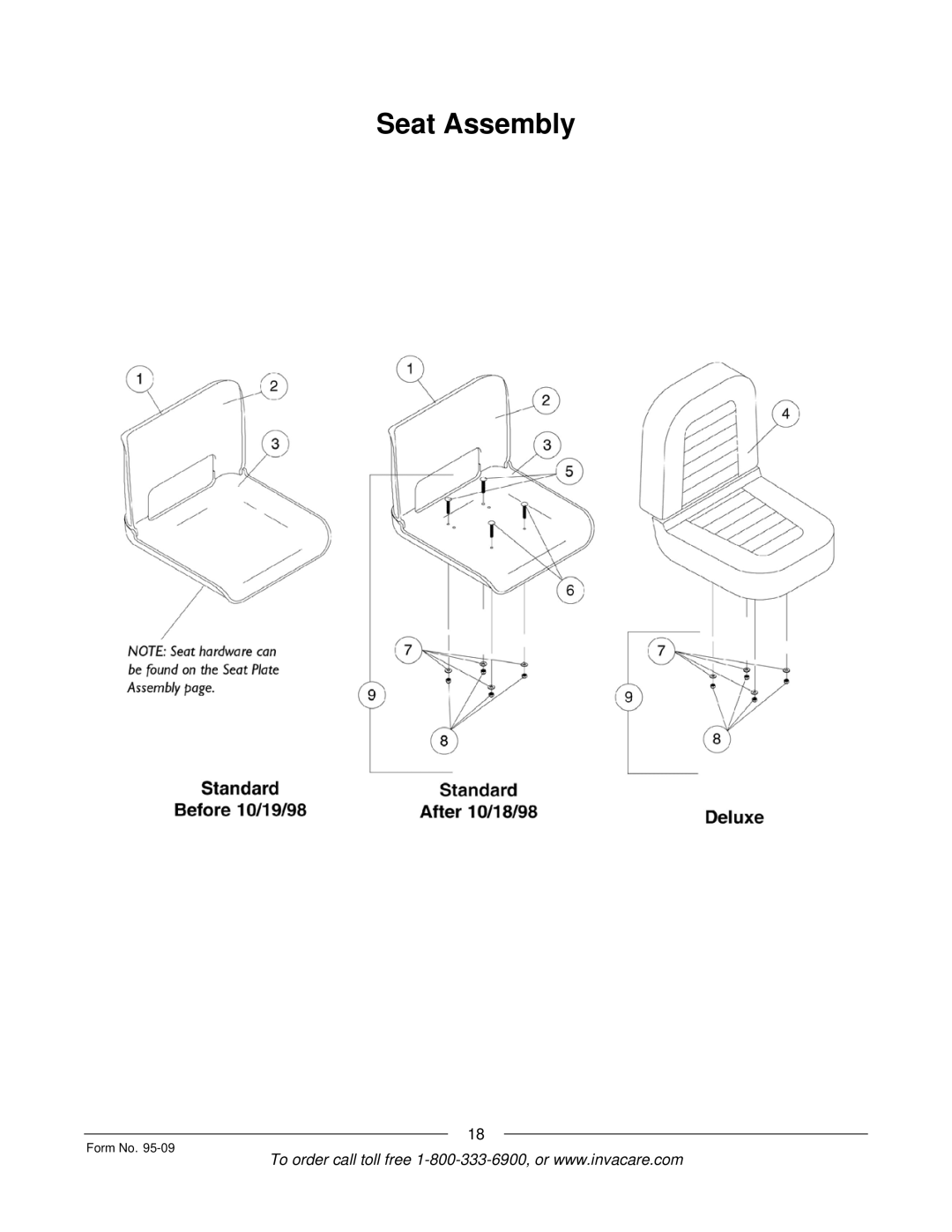 Invacare Discontinued 1/00 manual Seat Assembly 