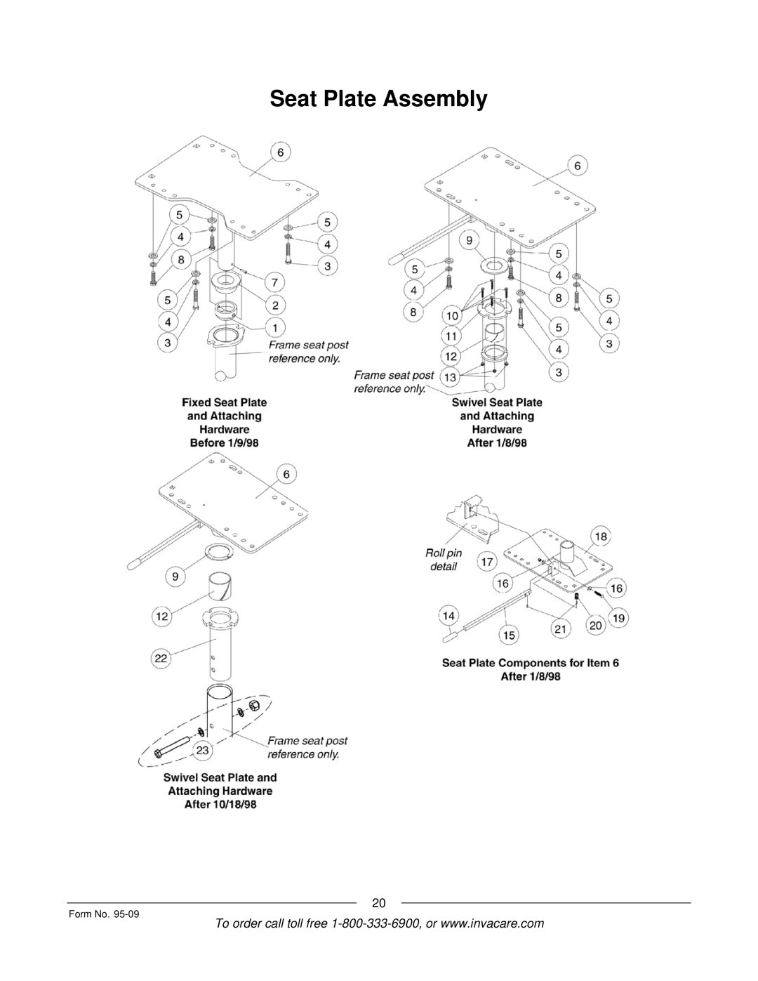 Invacare Discontinued 1/00 manual Seat Plate Assembly 