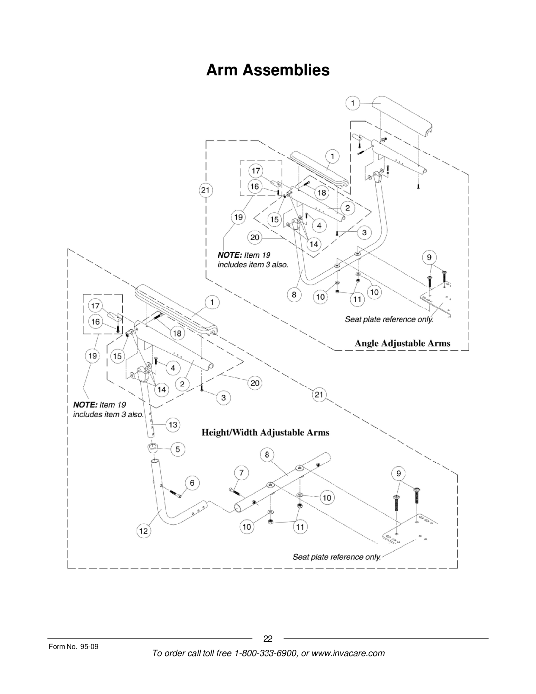 Invacare Discontinued 1/00 manual Arm Assemblies 