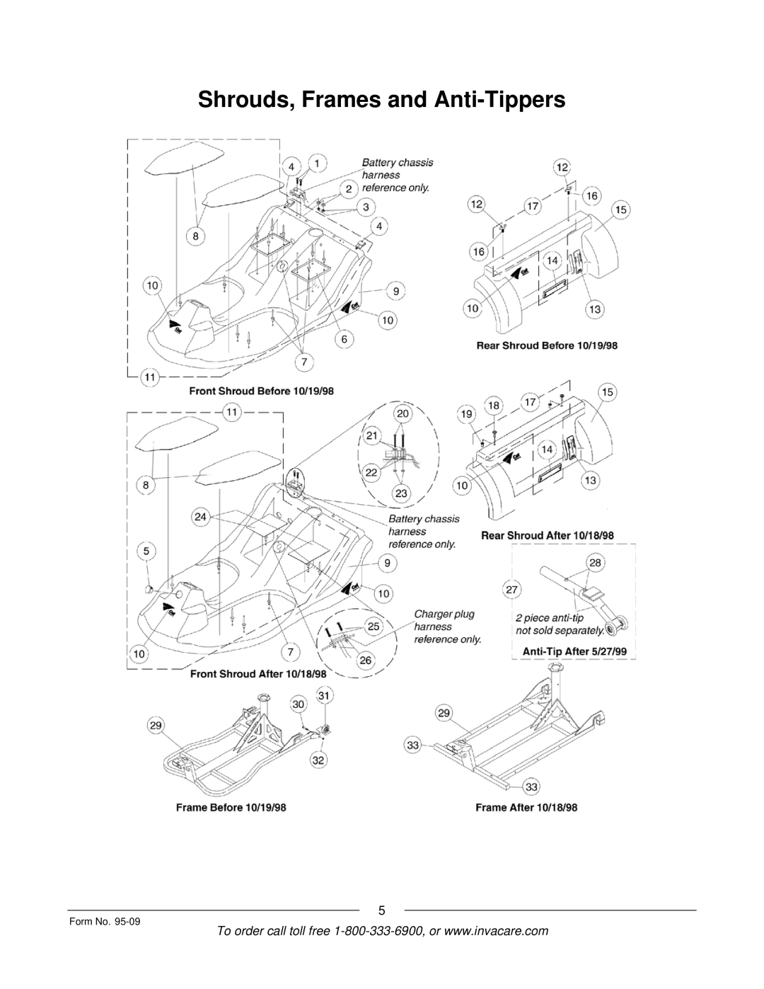 Invacare Discontinued 1/00 manual Shrouds, Frames and Anti-Tippers 