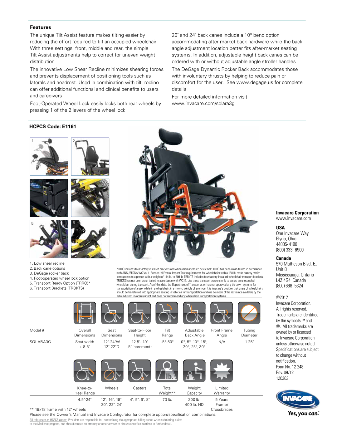 Invacare E1161 manual Lblb, Usa 