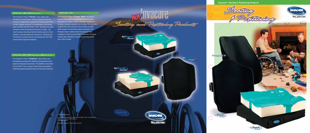 Invacare CMEX, EC, ITSM specifications Invacare Seating & Positioning Products, Hcpcs Code = E2607, E2608 Gentle Contour 