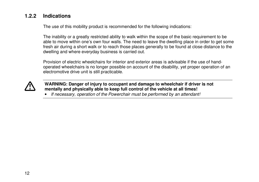 Invacare Electric wheelchair manual Indications 