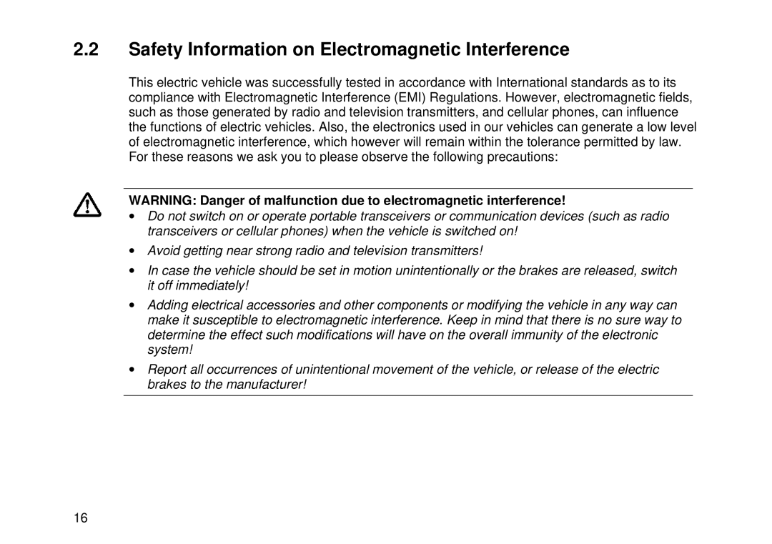 Invacare Electric wheelchair manual Safety Information on Electromagnetic Interference 