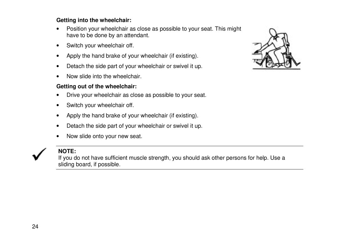 Invacare Electric wheelchair manual Getting into the wheelchair, Getting out of the wheelchair 