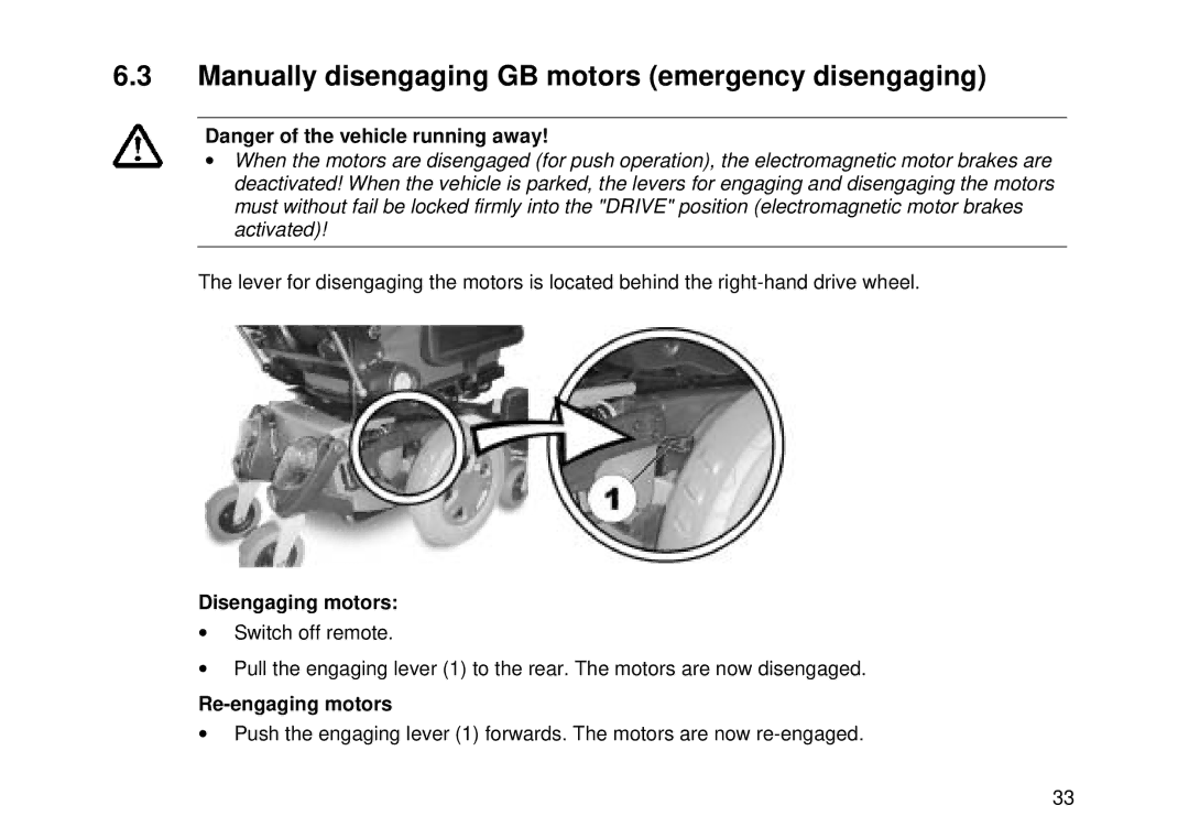 Invacare Electric wheelchair manual Manually disengaging GB motors emergency disengaging 