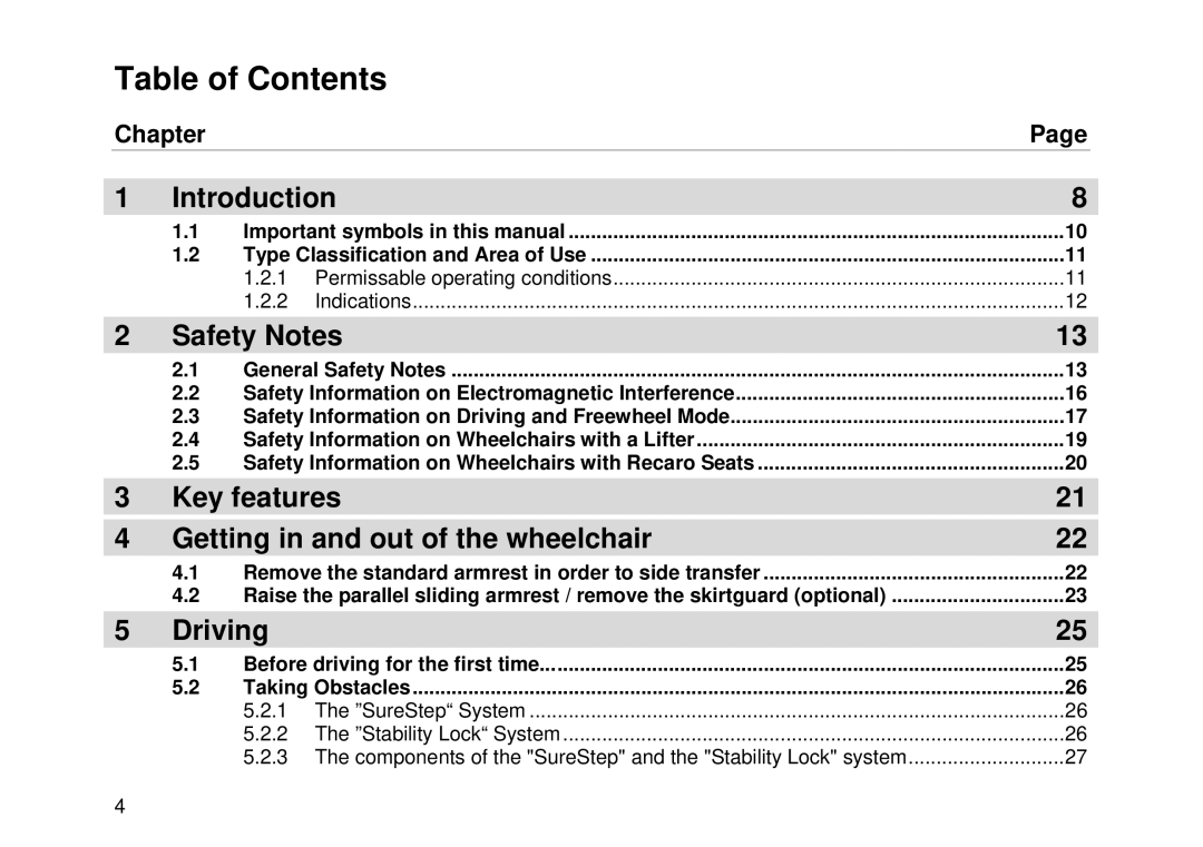 Invacare Electric wheelchair manual Table of Contents 