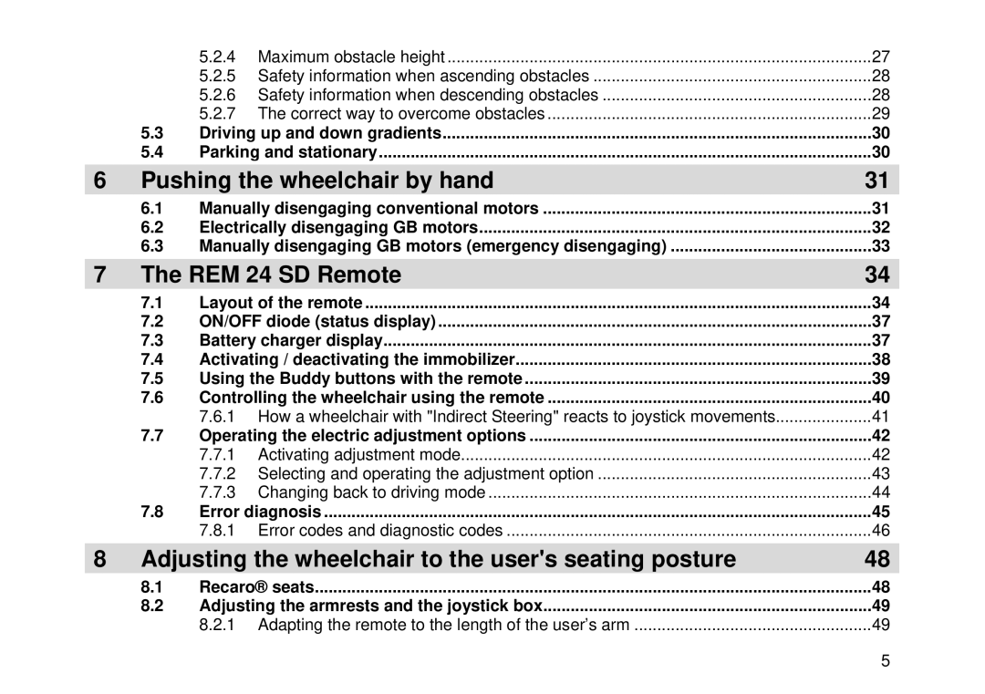 Invacare Electric wheelchair manual Pushing the wheelchair by hand, REM 24 SD Remote 