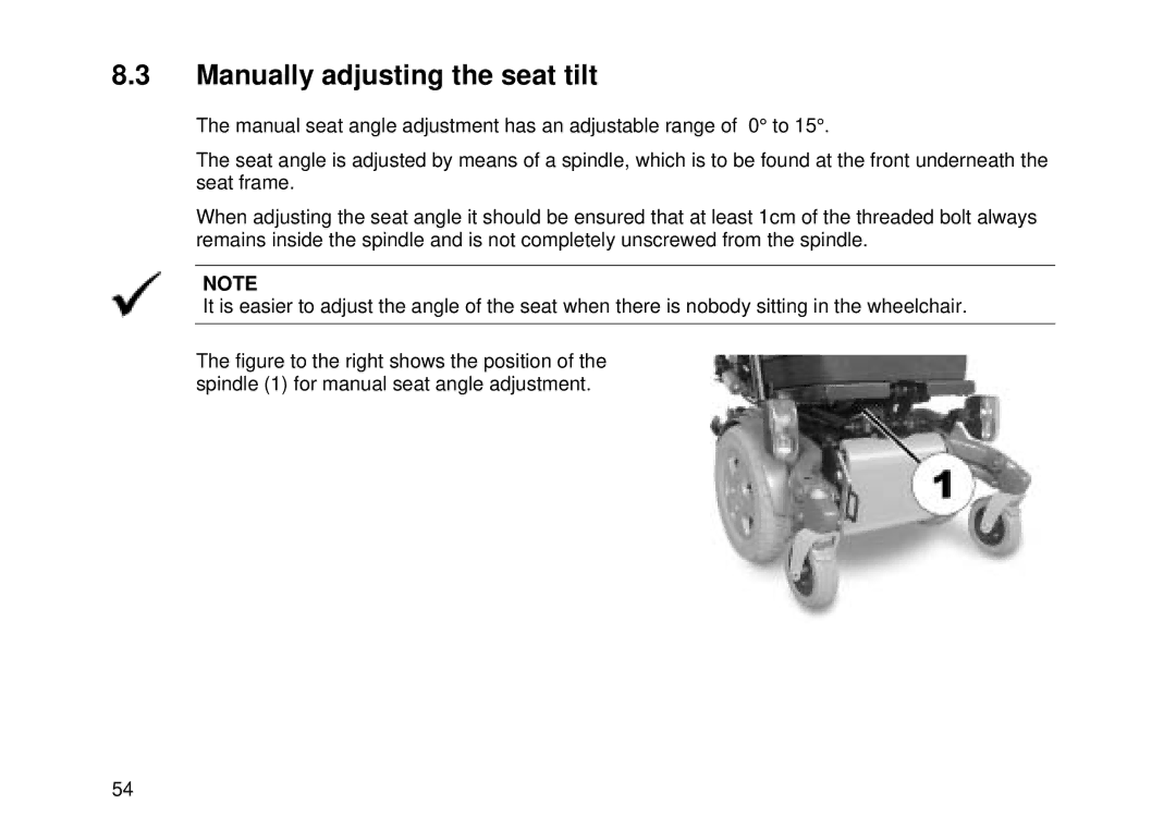 Invacare Electric wheelchair manual Manually adjusting the seat tilt 