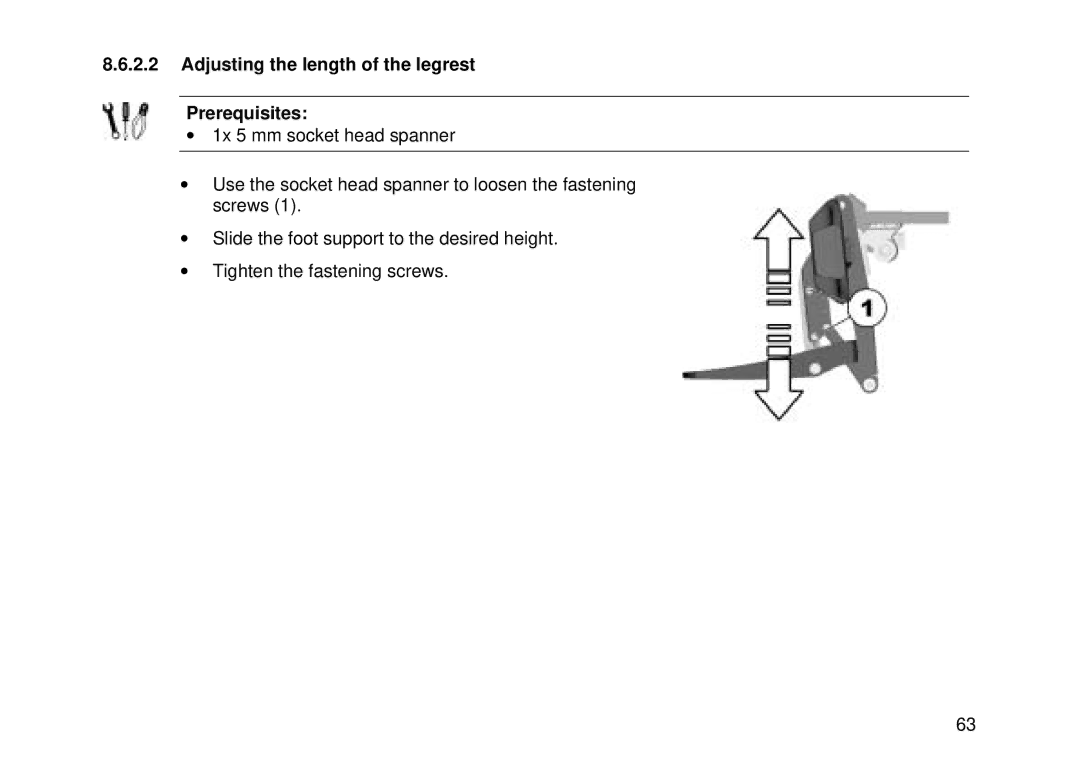 Invacare Electric wheelchair manual Adjusting the length of the legrest Prerequisites 