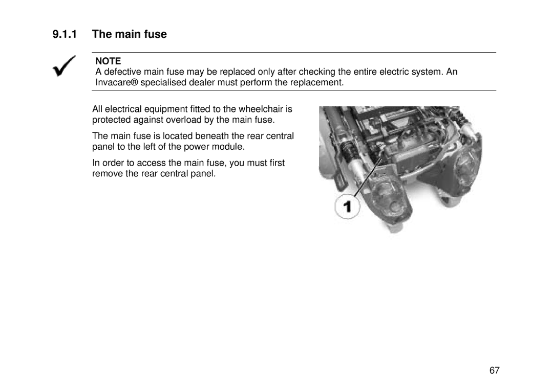 Invacare Electric wheelchair manual Main fuse 