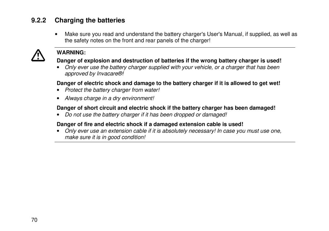 Invacare Electric wheelchair manual Charging the batteries 