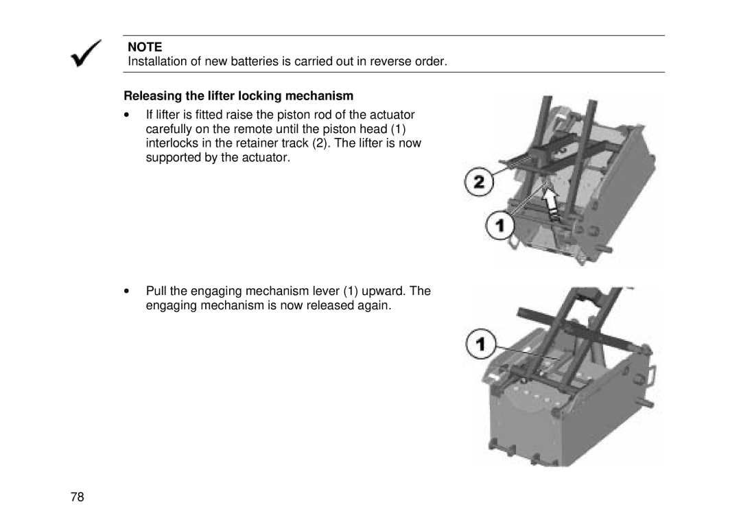 Invacare Electric wheelchair manual Releasing the lifter locking mechanism 