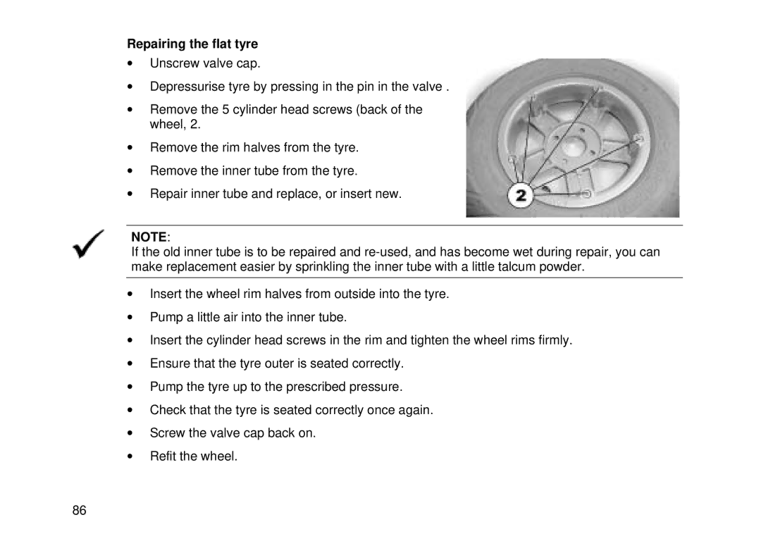 Invacare Electric wheelchair manual Repairing the flat tyre 