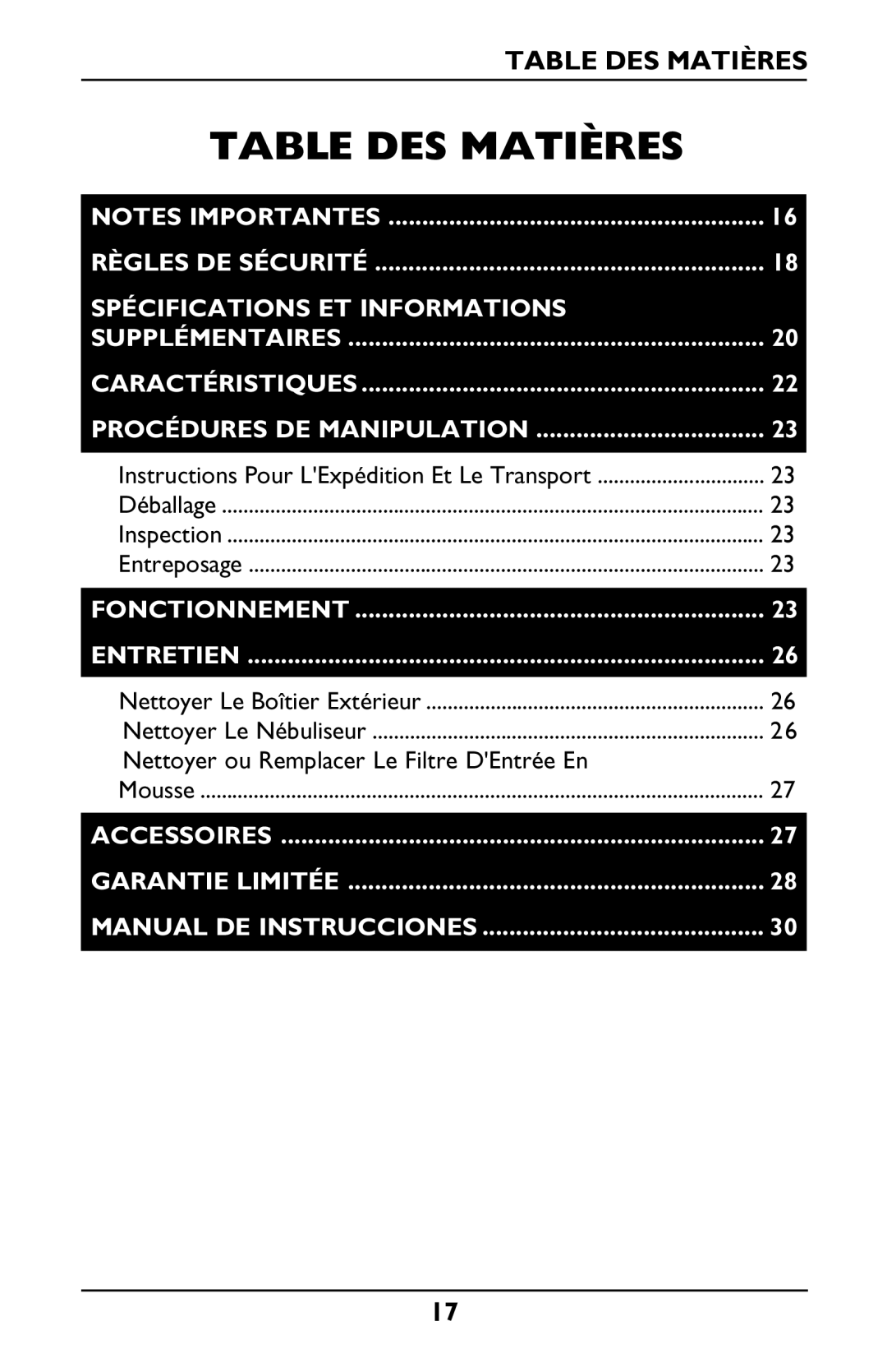 Invacare Envoy owner manual Table DES Matières 