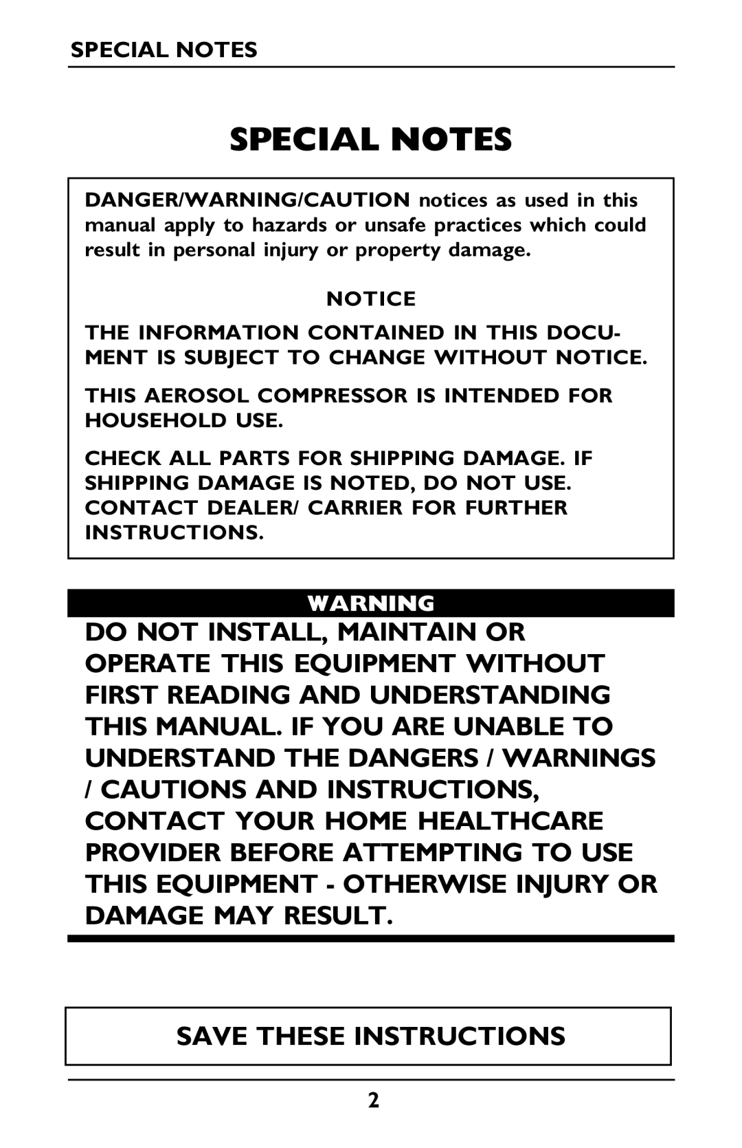 Invacare Envoy owner manual Special Notes 