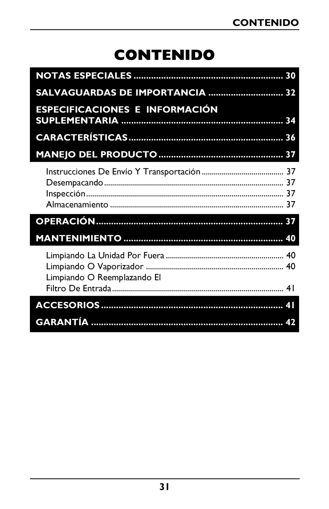 Invacare Envoy owner manual Contenido 