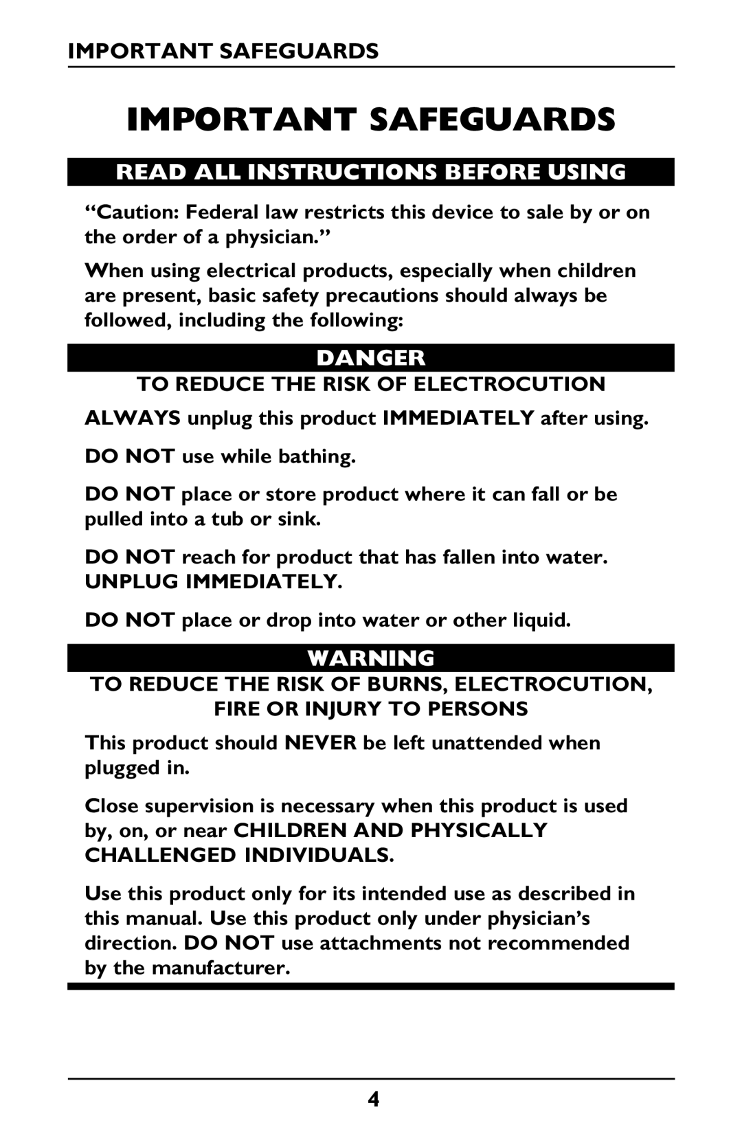 Invacare Envoy owner manual Important Safeguards, Read ALL Instructions Before Using, Unplug Immediately 