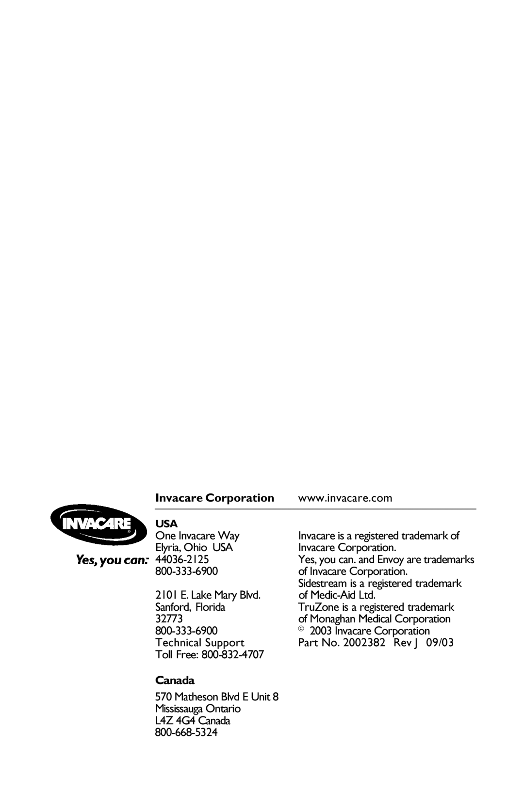 Invacare Envoy owner manual Canada 