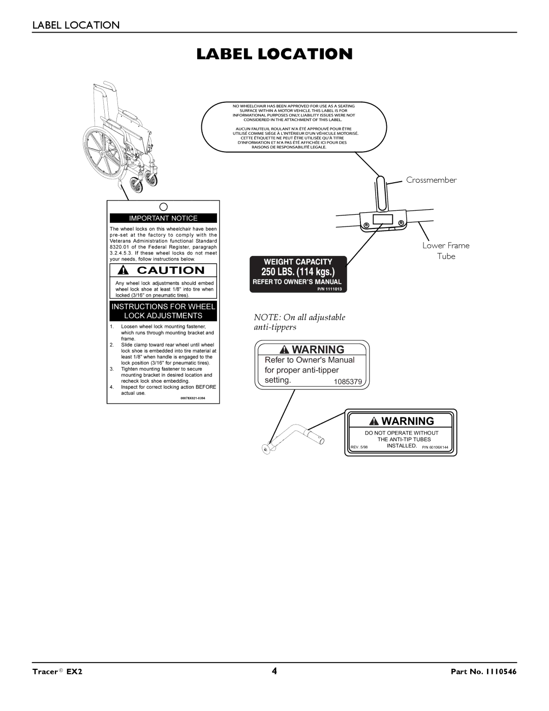 Invacare EX2 warranty Label Location, Important Notice 