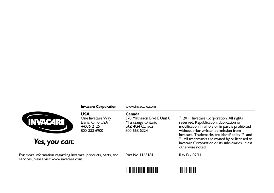 Invacare FDX-CG, FDX-MCG user manual Usa 