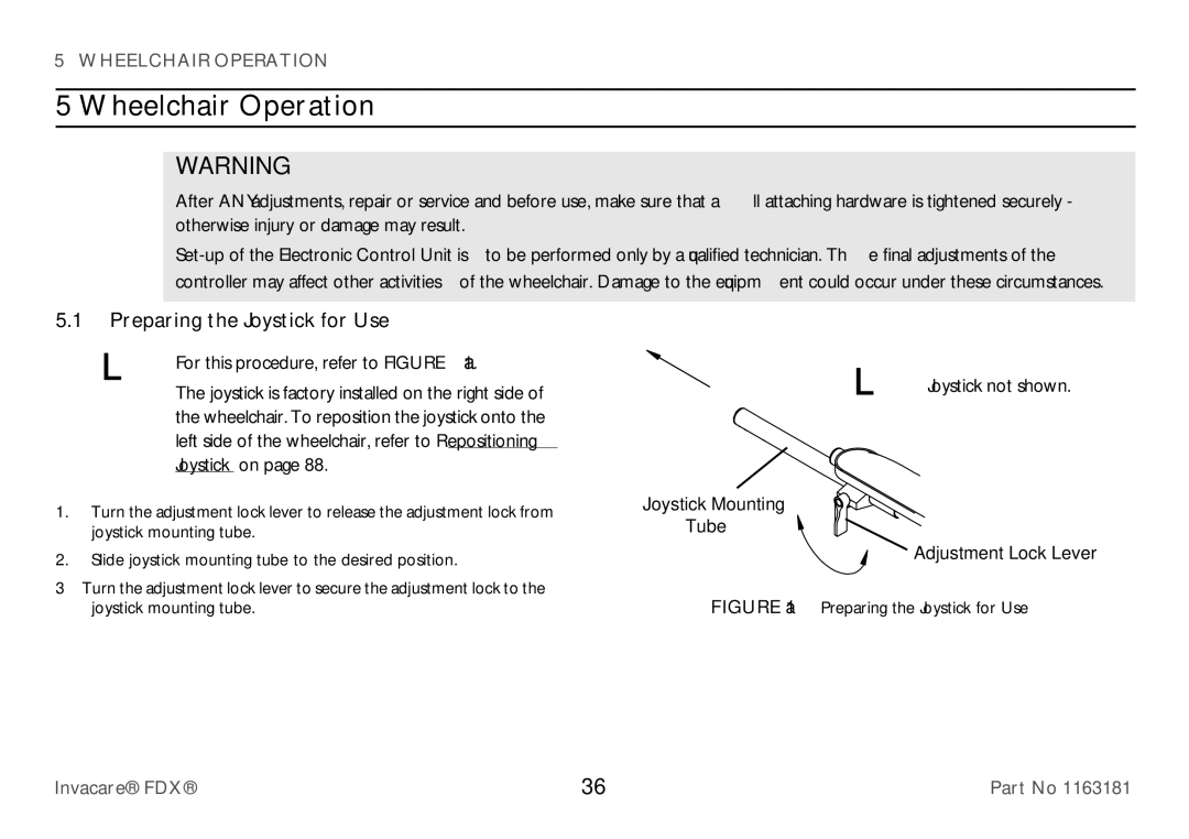 Invacare FDX-CG, FDX-MCG user manual Wheelchair Operation, Preparing the Joystick for Use 