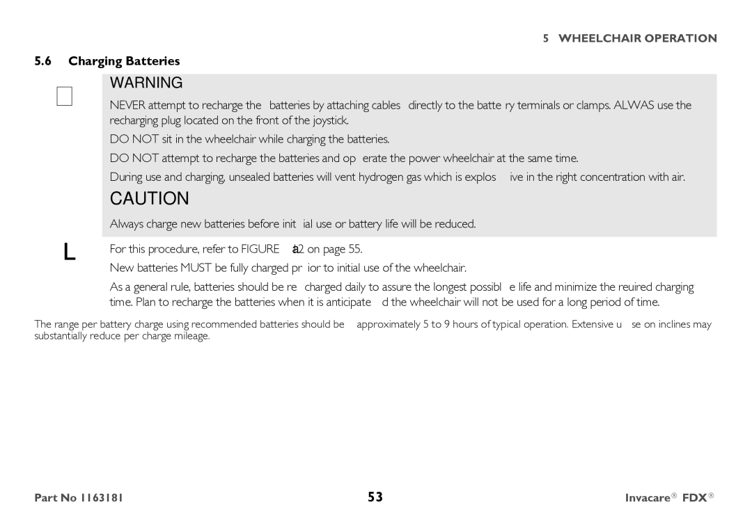 Invacare FDX-MCG, FDX-CG user manual Charging Batteries 