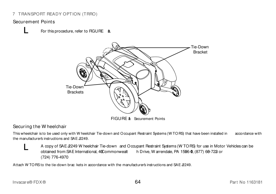 Invacare FDX-CG, FDX-MCG user manual Securement Points, Securing the Wheelchair 