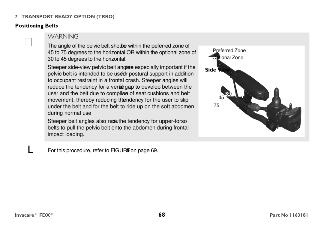 Invacare FDX-MCG, FDX-CG user manual Positioning Belts, Side View 