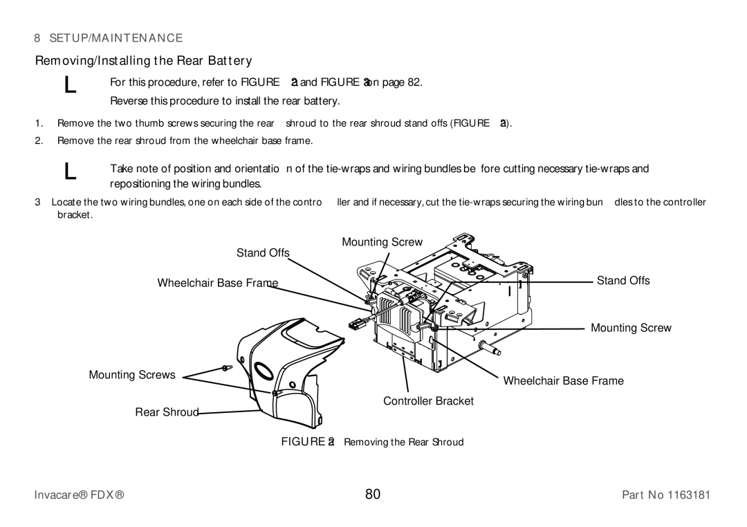 Invacare FDX-MCG, FDX-CG user manual Removing/Installing the Rear Battery, Removing the Rear Shroud 