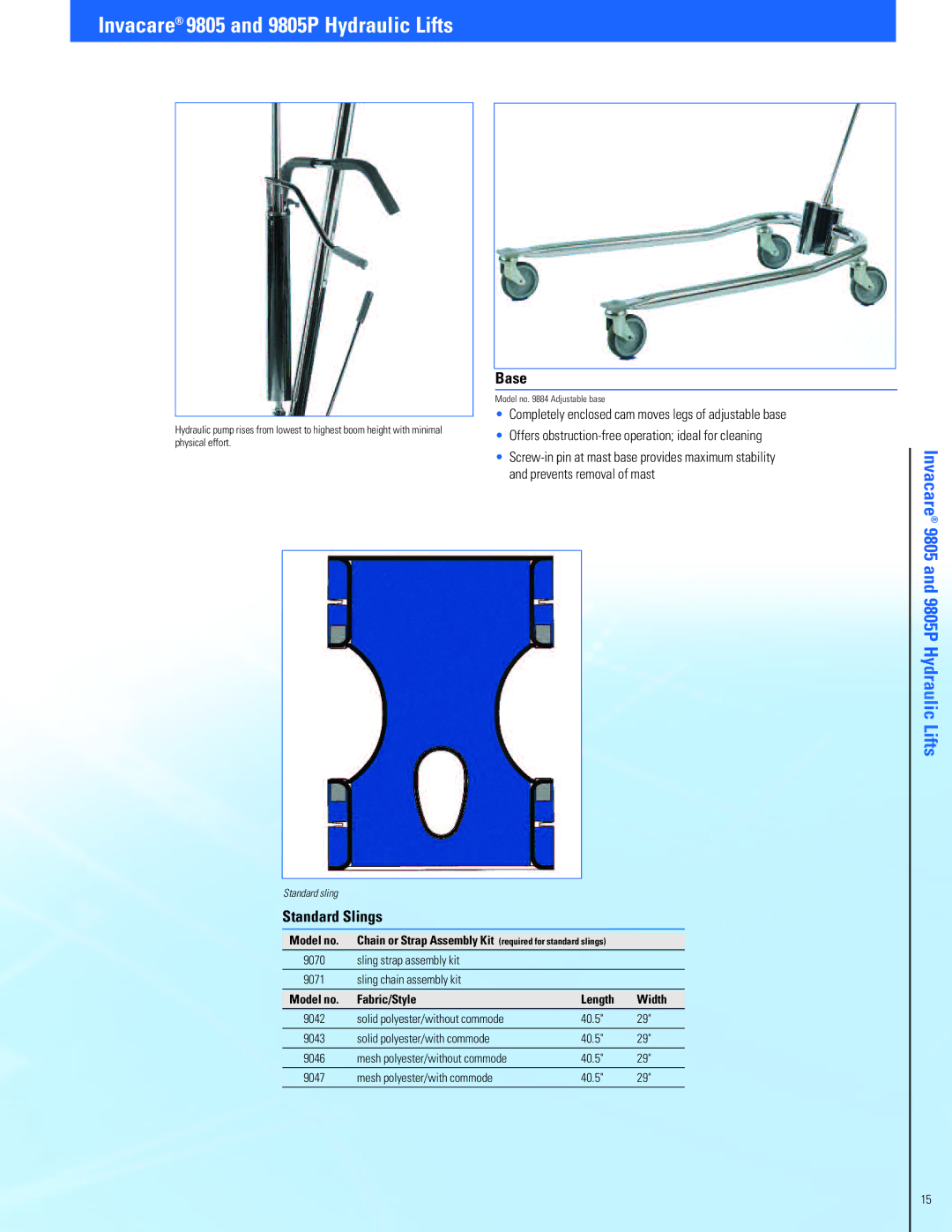 Invacare Fitness Equipment manual Base, Standard Slings 