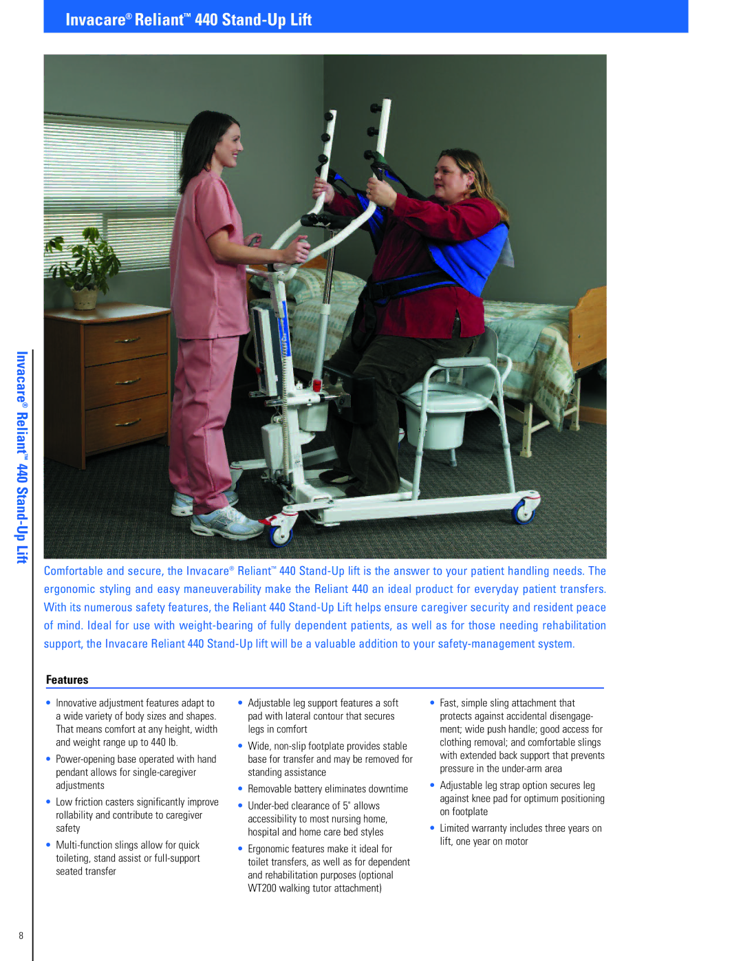 Invacare Fitness Equipment manual Invacare Reliant 440 Stand-Up Lift 