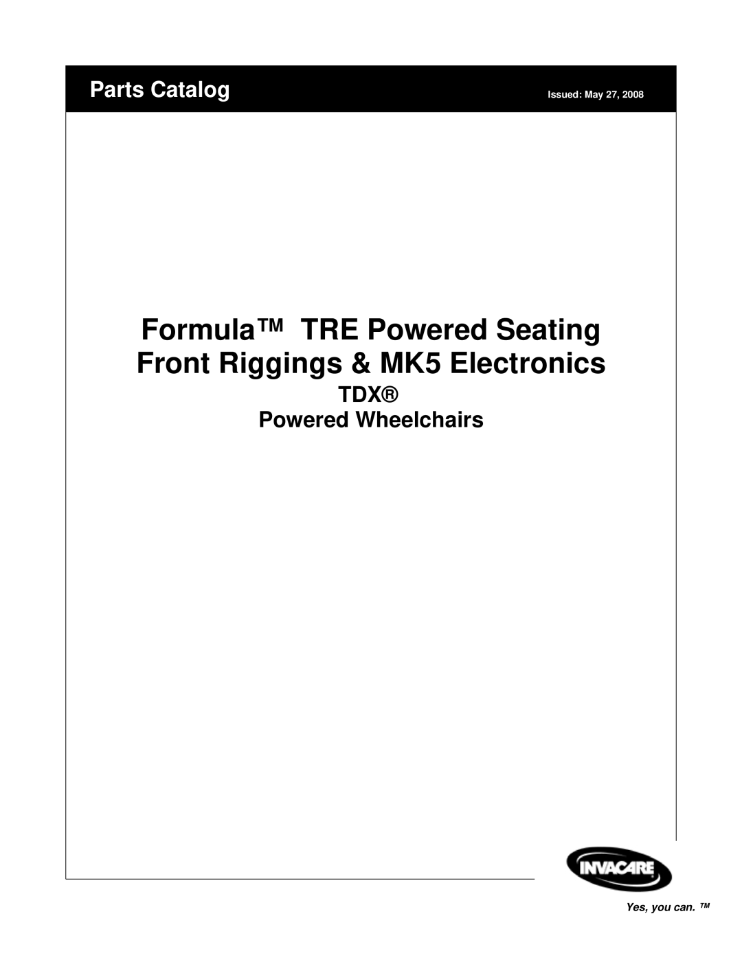 Invacare manual Formula TRE Powered Seating Front Riggings & MK5 Electronics 