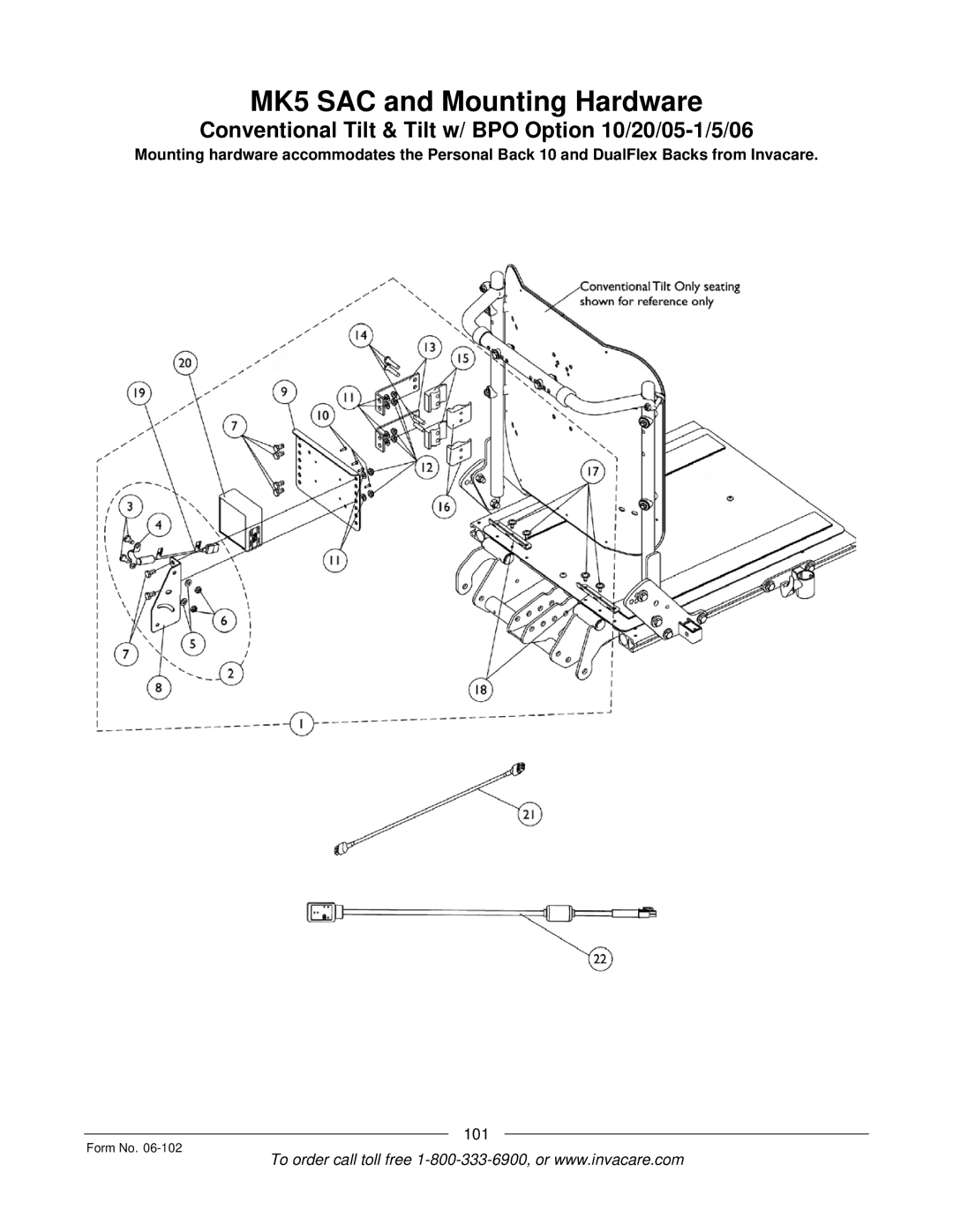 Invacare Formula TRE manual Conventional Tilt & Tilt w/ BPO Option 10/20/05-1/5/06 