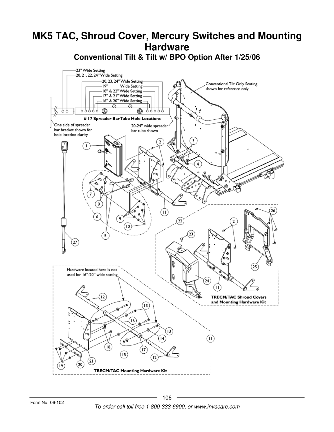 Invacare Formula TRE manual Conventional Tilt & Tilt w/ BPO Option After 1/25/06 