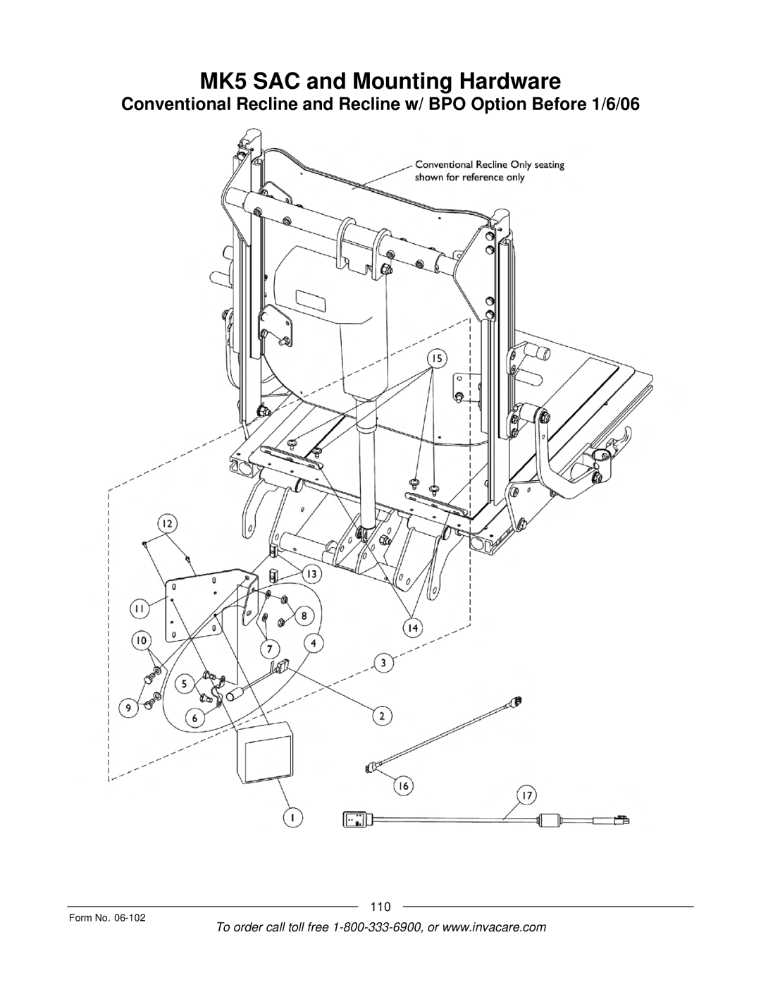 Invacare Formula TRE manual Conventional Recline and Recline w/ BPO Option Before 1/6/06 