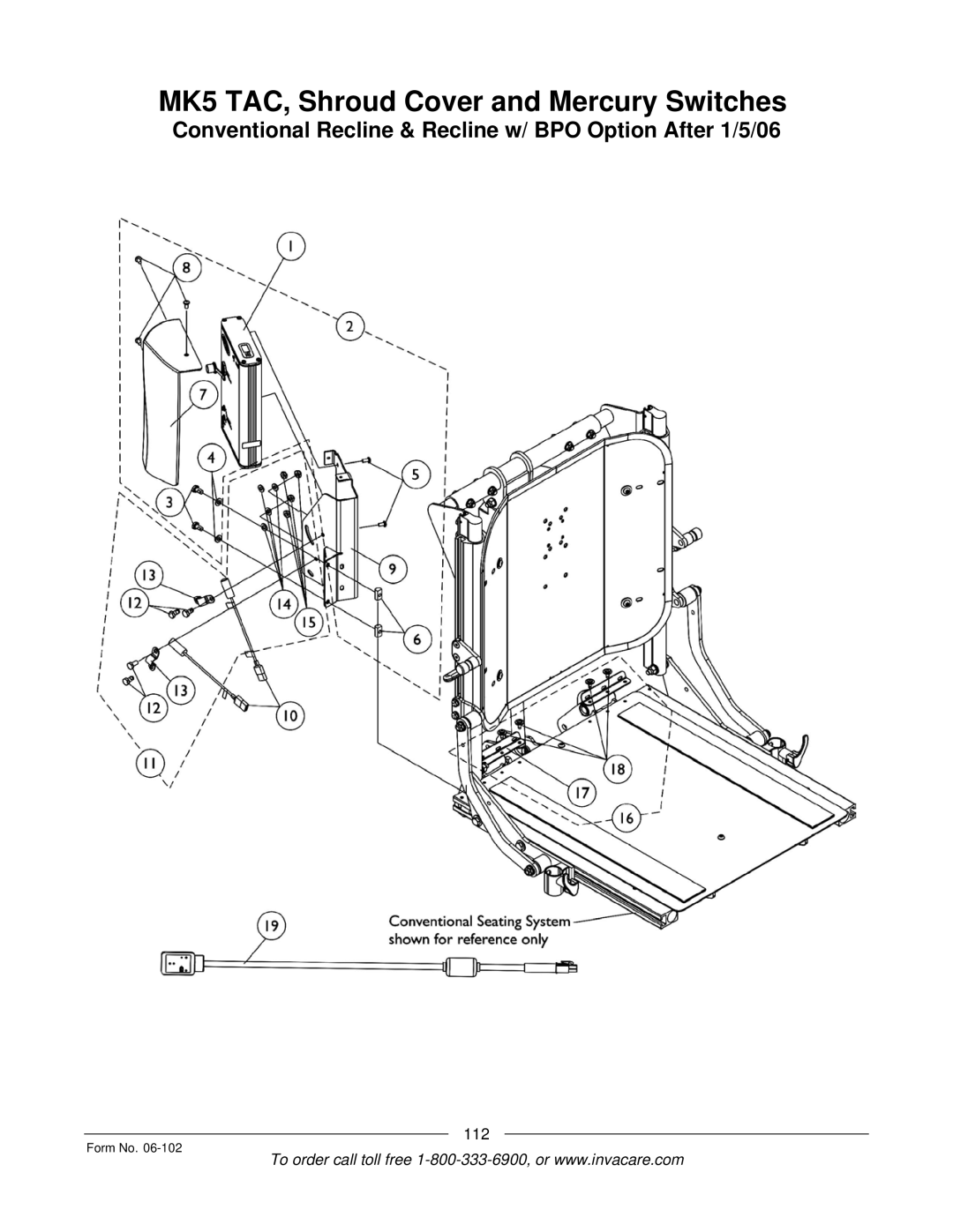 Invacare Formula TRE manual MK5 TAC, Shroud Cover and Mercury Switches 